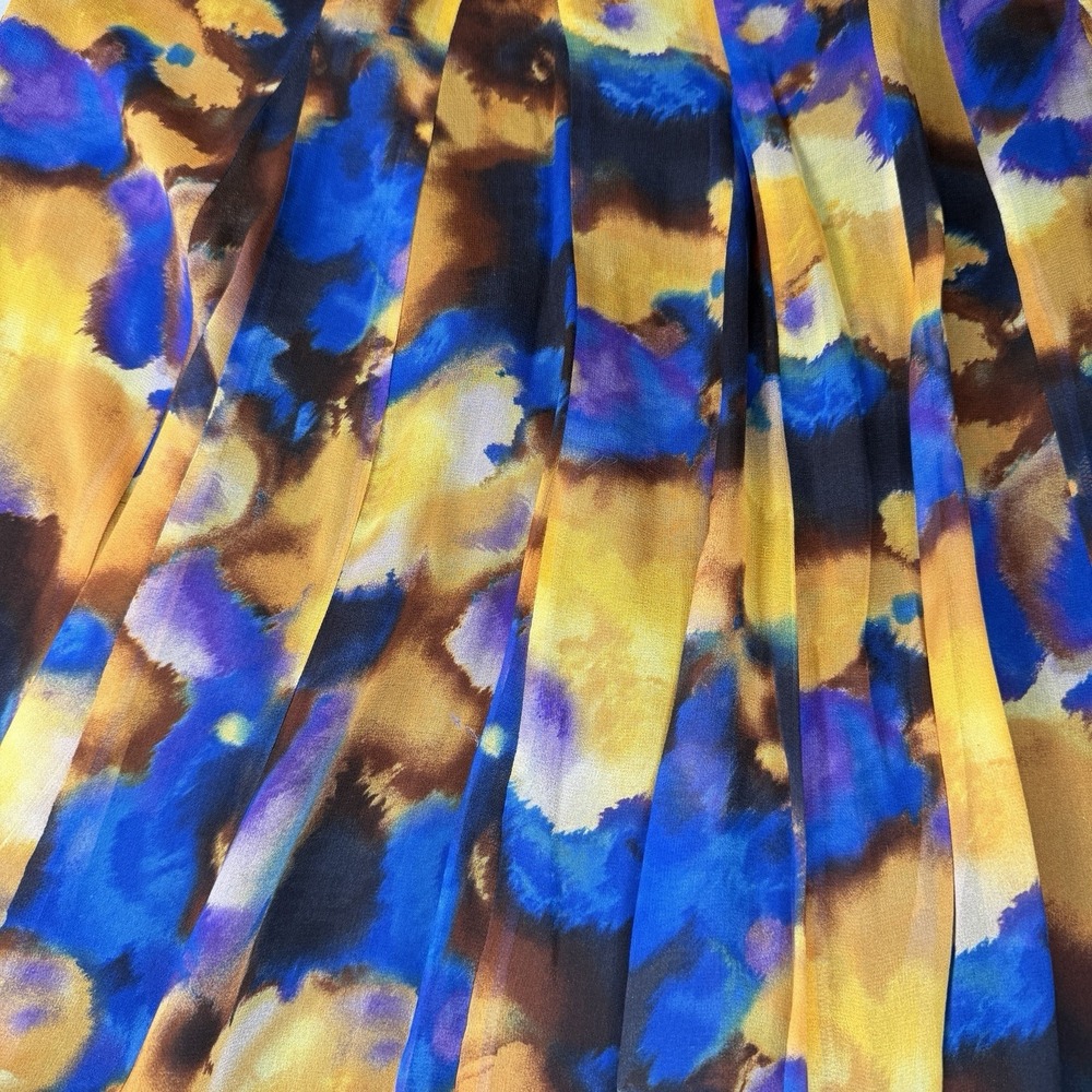VTG Jones New York 10 Blue Yellow Silk Watercolor Semi-Sheer Skirt Lined‎ Art - Picture 5 of 14